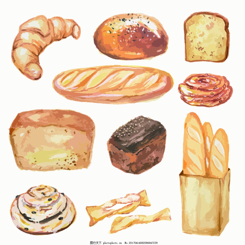面包素描手绘水果食物矢量图